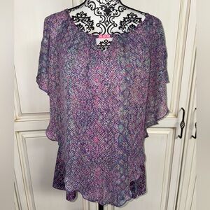 Notations Size XL Purple/Pink/Green/Red Scale Like Pattern Blouse With Beads